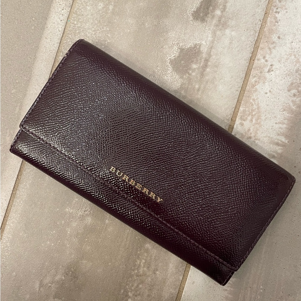 Burberry Purple Patent Leather Logo Flap Continental Wallet